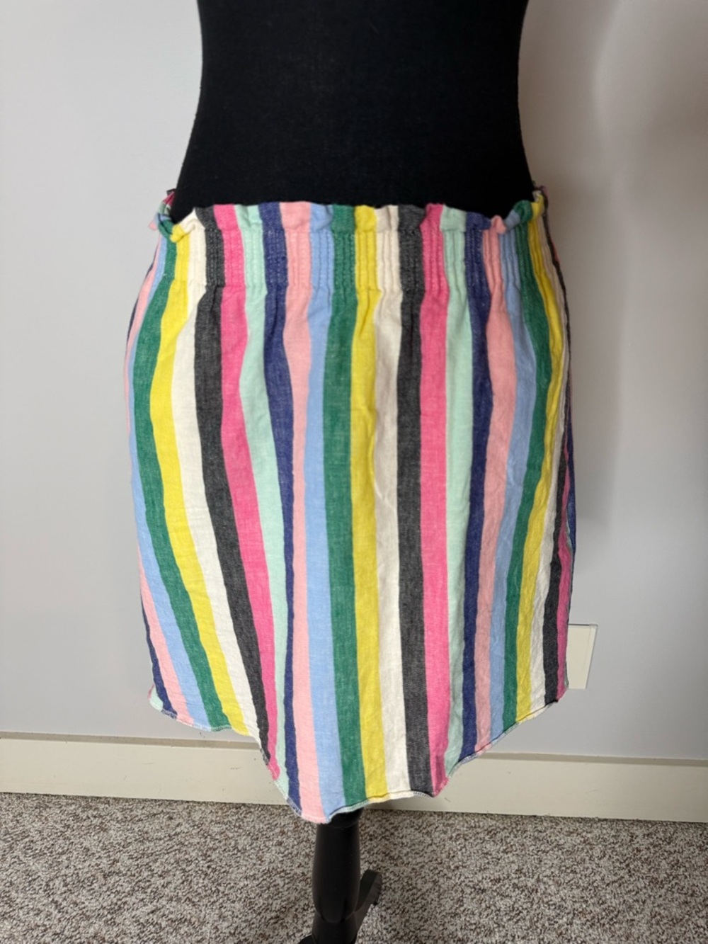 J. CREW FACTORY Linen Blend Rainbow Stripe Skirt Smocked Elastic Waist Pockets 8 - Picture 7 of 12